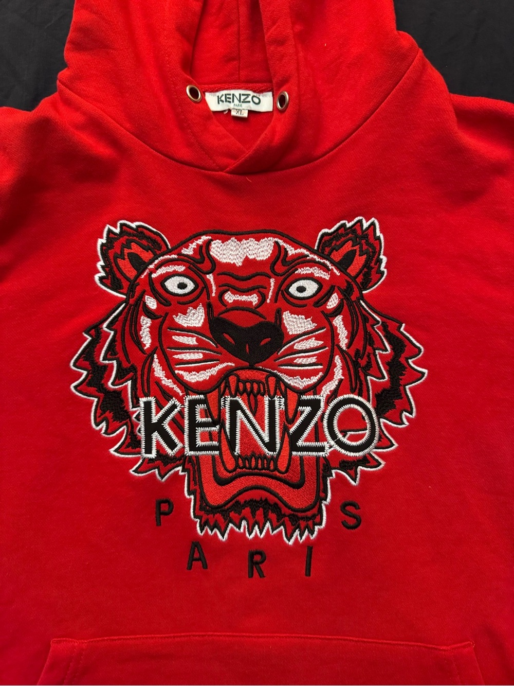 Kenzo Red Hoodie with Embroidered Tiger Logo - Authentic